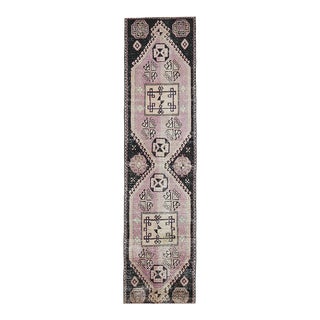 1970s Vintage Turkish Hand-Knotted Wool Cotton Purple Runner Rug For Sale