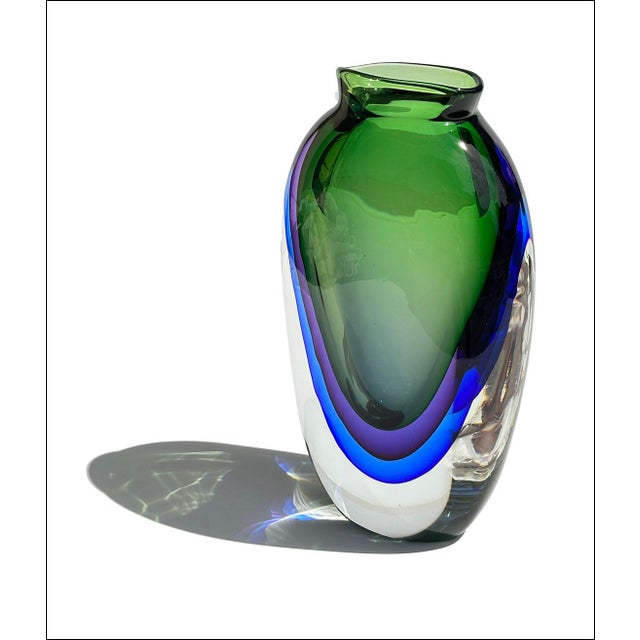 Italian Murano Italian Art Glass Three Color Sommerso Mid Century Vase For Sale - Image 3 of 7