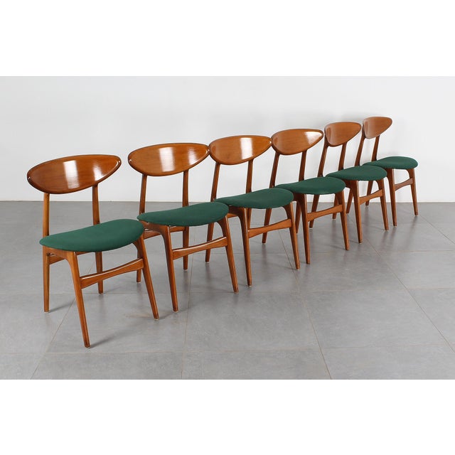 Mid-Century Scandinavian Wood and Green Fabric Chair, 1960s, Set of 6 For Sale - Image 6 of 16