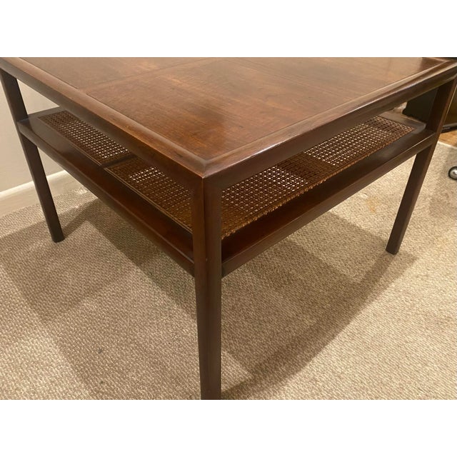 Wood 1990s Vintage Baker Co. Side Table With Two Tier Cane Shelf For Sale - Image 7 of 9