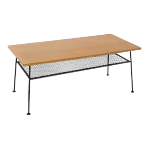 Mid-Century Modern Rectangle Coffee Table by Freda Diamond Mesh Shelf Wire Legs