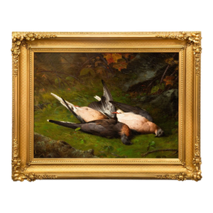 American Oil Painting "Nature Morte: Fallen Doves" (1865) by Alfred Wall