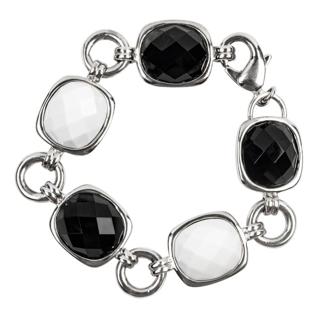 Miriam Salat Chess Sterling Silver and Resin Link Bracelet with large lobster For Sale