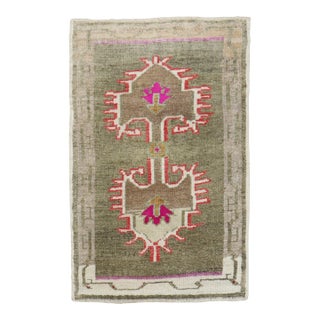 Mid 20th Century Quirky Turkish Anatolian Rug Mat - 2' x 2'11" For Sale