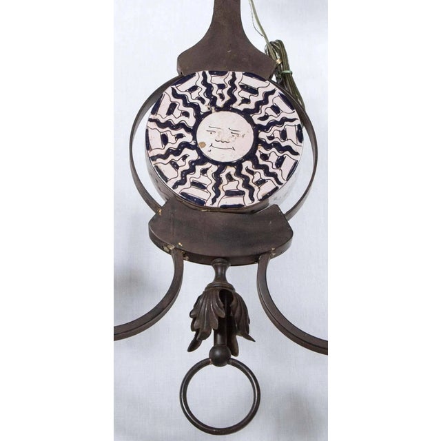 1970s 1970s Vintage Wrought Iron and Ceramic Chandelier For Sale - Image 5 of 8