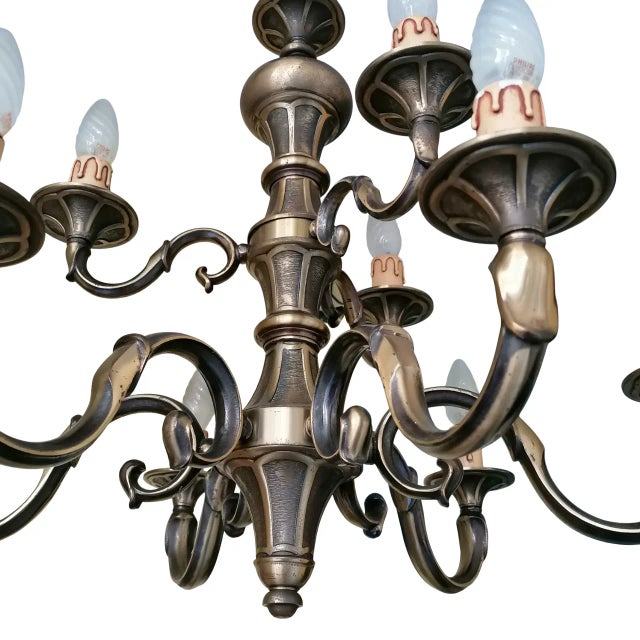 Mid-Century Modern Vintage Nine-Light Brass Chandelier, 1950s For Sale - Image 3 of 7