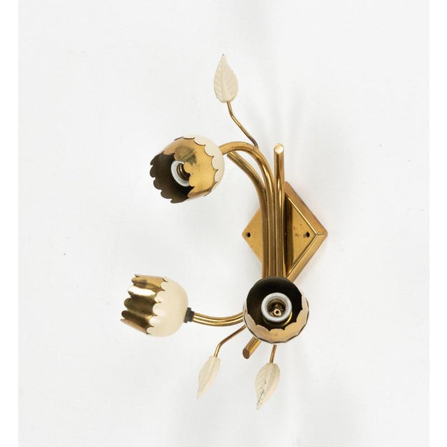 Mid-Century Brass Tulip Flower Wall Sconces, Italy, 1950s, Set of 2 For Sale - Image 6 of 18