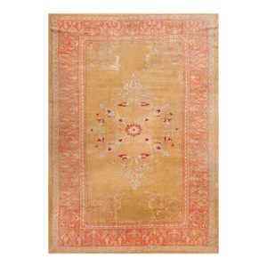 Exquisite Chartreuse Background With Medallion Design Antique Turkish Oushak Rug