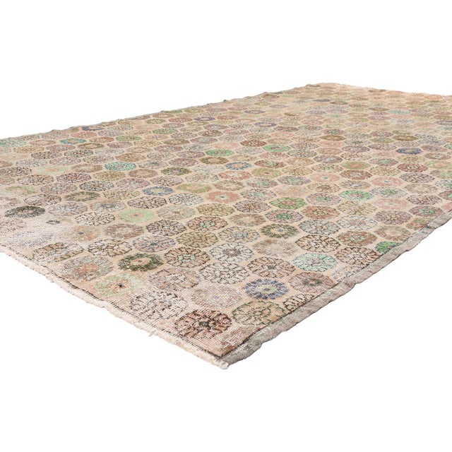 54082 Zeki Muren Vintage Turkish Sivas Rug, 05'05 x 09'06. The Celestial Mosaic: A Zeki Müren Sivas Masterpiece of...