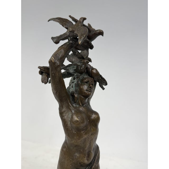 Female Figure with Flocks of Birds, 1920s-1940s, Bronze For Sale - Image 11 of 17