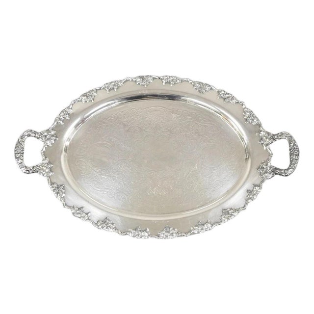 Vintage Crescent 1082 Victorian Style Silver Plated Oval Serving Platter Tray For Sale