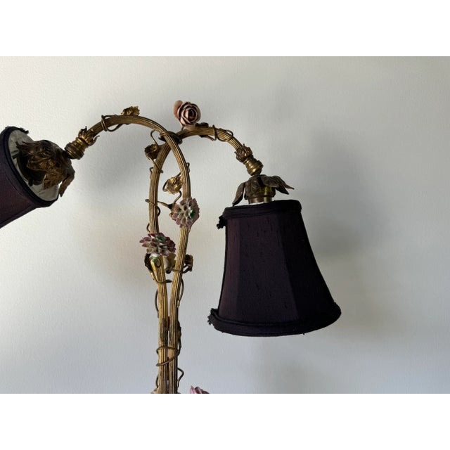 1960s Italian Hollywood Regency Gilt Tole and Porcelain Flowers Desk Lamp/ Sold For Sale - Image 11 of 12