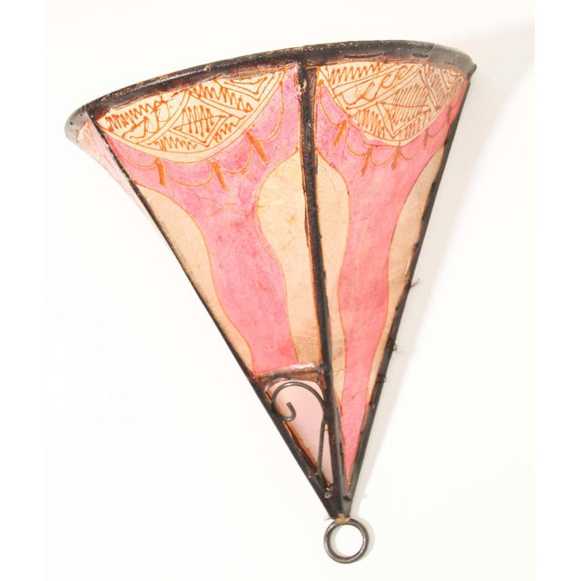 Moroccan Handcrafted Moroccan Tribal Art Wall Sconce, Hide & Iron, 1980s Design For Sale - Image 3 of 8