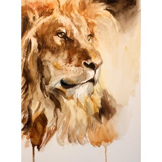 Lion by Michele Bajona | Watercolor on paper of a lion's head and mane. For Sale