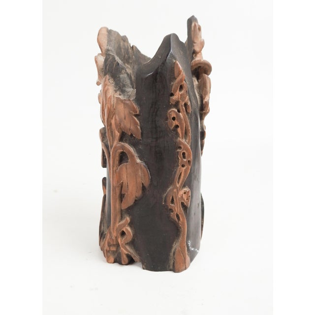 Vintage Folk Art Hand Carved Brush or Pen Holder Fruit and Foliage For Sale - Image 4 of 7