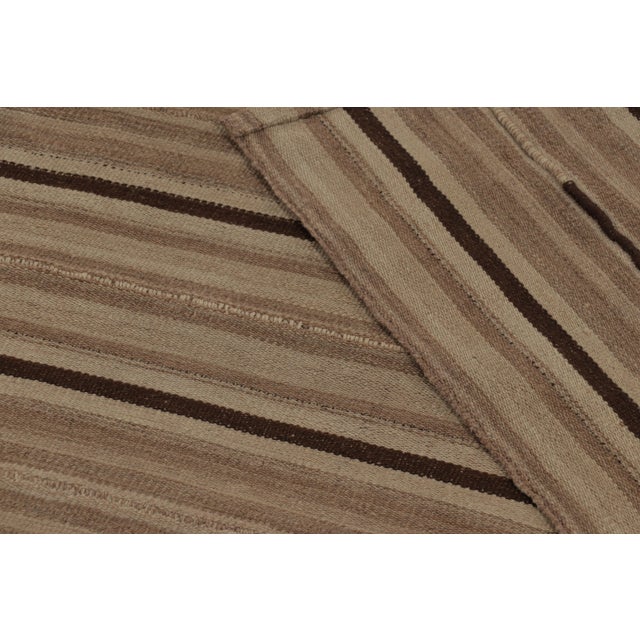 Beige Vintage Persian Kilim, Square Rug in Neutral Beige-Brown Stripes - Rug & Kilim For Sale - Image 8 of 8