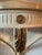 Wall-mounted, demi-lune console table; Carved, painted wood base with cabriole legs, gilt acanthus and rosette details and...
