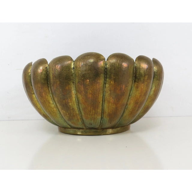 An exquisite, hand hammered brass decorative bowl or planter by Egidio Casagrande, Italy. This bowl has an Art Deco feel,...