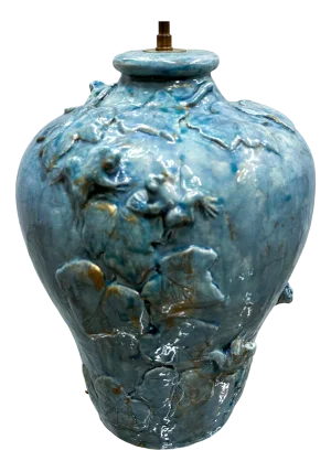 French Ceramic Lamp in Turquoise Glaze