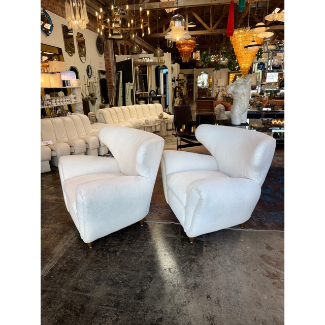 1950s Pair of Italian Boucle Armchairs Attributed to Guglielmo Ulrich For Sale - Image 5 of 9