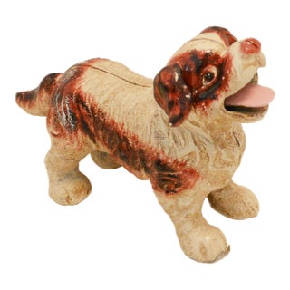 Vintage Cavalier King Charles Spaniel Mechanical Cast Iron Puppy Bank For Sale
