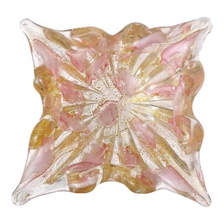 Vintage Barovier Toso Murano Light Pink Spots Gold Flecks Italian Art Glass Decorative Spike Bowl Ashtray For Sale