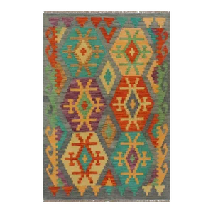 1990s Boho Chic Kilim Gray Rust Wool Rug - 2'11" X 3'10"