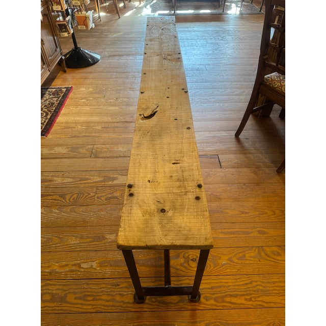 1980s Salvage Wood Bench With Metal Base For Sale In Philadelphia - Image 6 of 12