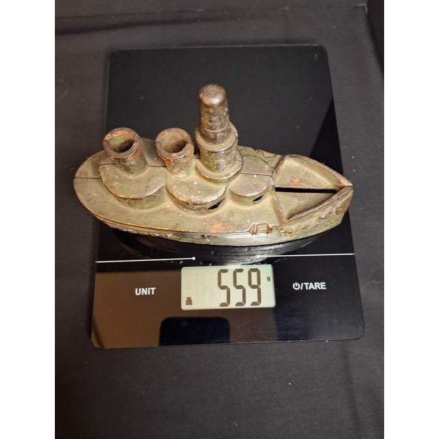 Antique Cast Iron Battleship Oregon Still Penny Bank J&e Stevens Green Paint 1898 For Sale - Image 14 of 14