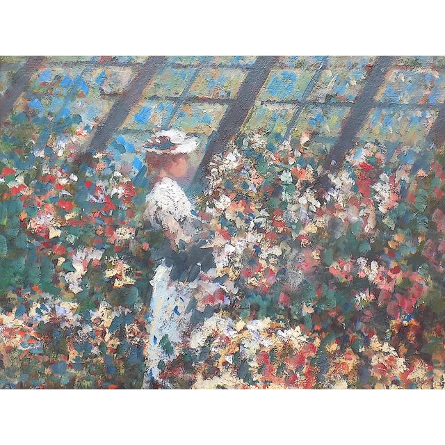 Donald Roy Purdy (American/CT, Born 1924) Oil on board Style: Impressionist Untitled : Lady in greenhouse Date: Last...