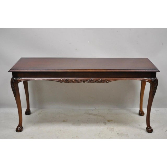 Lane Style Chinese Chippendale Georgian Mahogany Ball & Claw Console Sofa Hall Table. Item features solid wood...