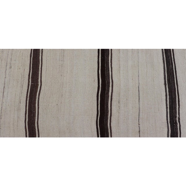 Vintage Turkish Kilim Small Runner With Ivory and Dark Brown Stripes 2'0 X 7'10 For Sale - Image 9 of 11
