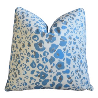 Pindler & Pindler Blue Animal Cat Print Tatnall Feather/Down Pillow 20" Square For Sale