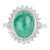 Vintage Inspired Oval Cabochon Emerald Ring With Diamond Halo in Silver - Size 8.5 For Sale