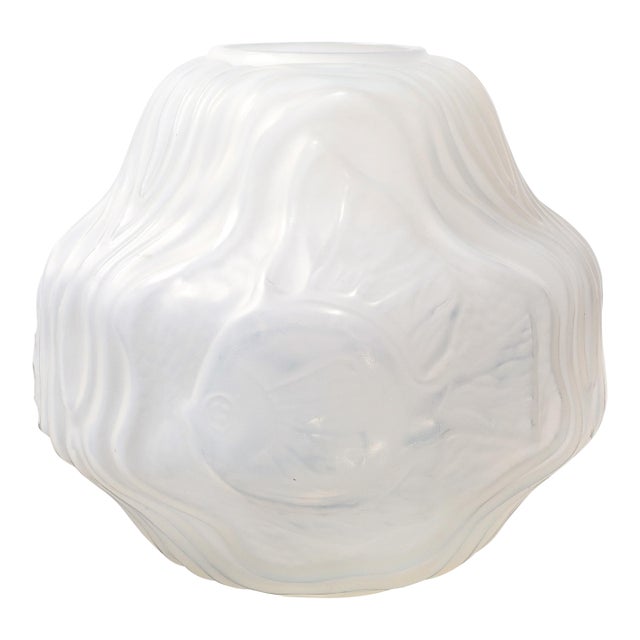 Art Deco Molded & Frosted Glass Vase With Aquatic Motif by André Hunebelle For Sale