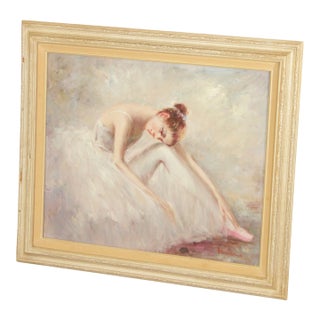 Rino Viana Framed Oil Painting Seated Ballerina Figure Study For Sale