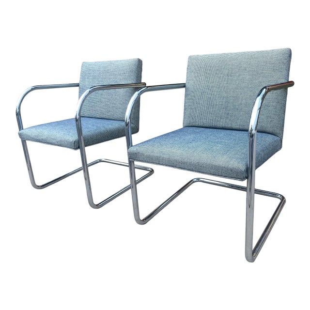 Pair of tubular chrome cantilever brno armchairs, Ludwig Mies van der Rohe for Thonet, signed, circa late twentieth century.