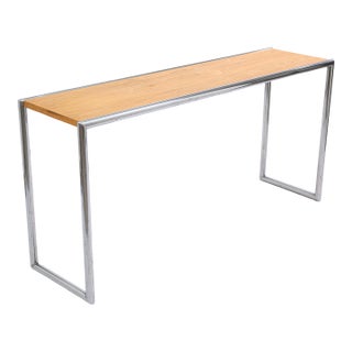 Postmodern Wood and Tubular Chrome Rectangular Console Table For Sale