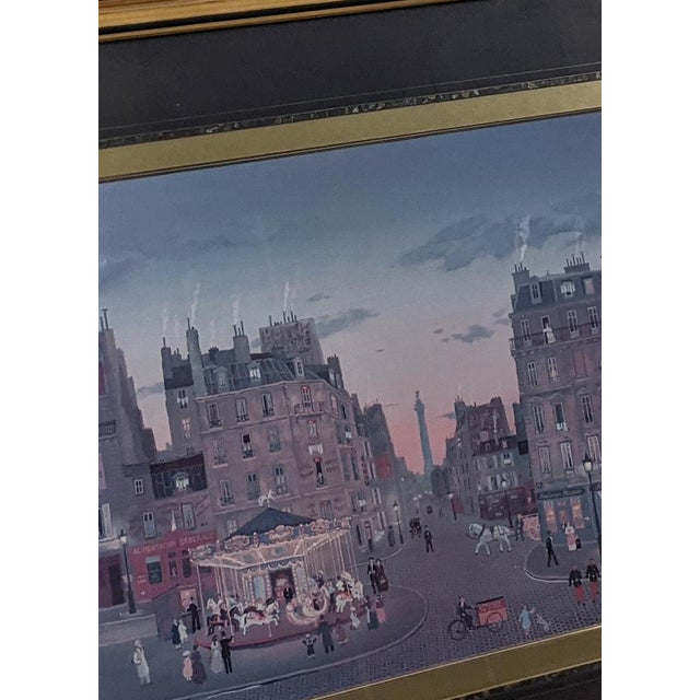 Blue Late 20th Century Michel Delacroix "Carousel" Framed Paris Street Scene Lithograph, Signed in Plate For Sale - Image 8 of 15