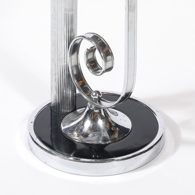 1930s Art Deco Machine Age Scroll Form Drinks Table in Chrome and Black Lacquer For Sale - Image 5 of 15