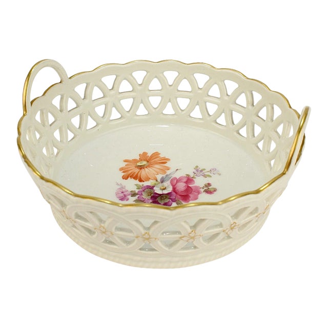 Antique KPM Royal Berlin Reticulated Porcelain Deutsche Blumen Decor Basket For Sale