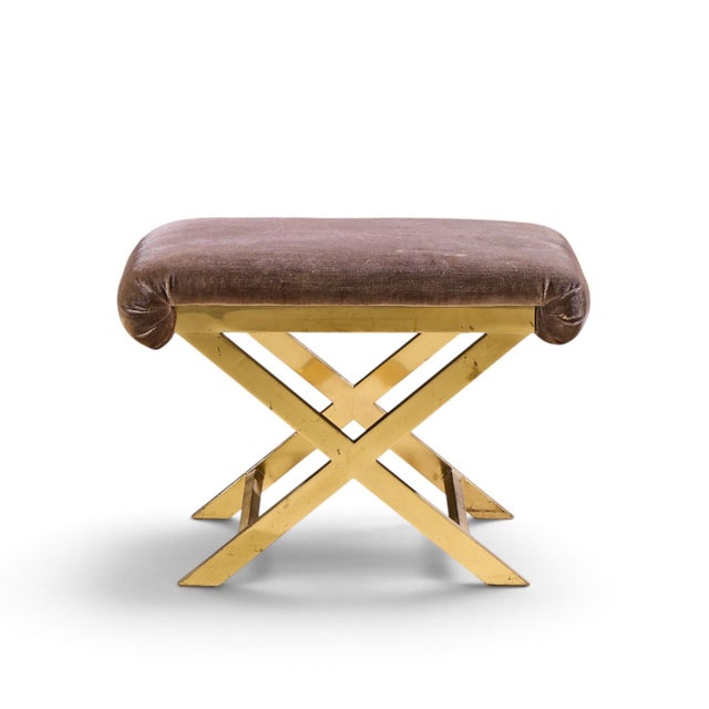 Warren Lloyd for Weiman Mid Century Brass X Base Stools - Pair For Sale - Image 10 of 12
