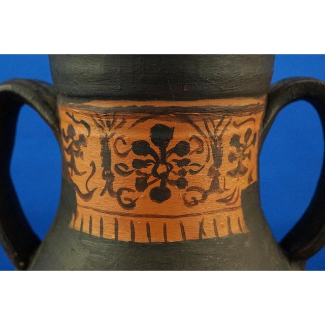 Large Greco-Roman Style Hand-Decorated Ceramic Terracotta 2-Handled Amphora Vase, 1975 For Sale - Image 13 of 18