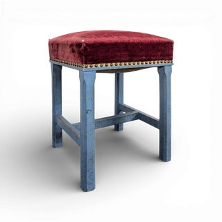 Vintage Stool in Wine-Colored Velvet For Sale