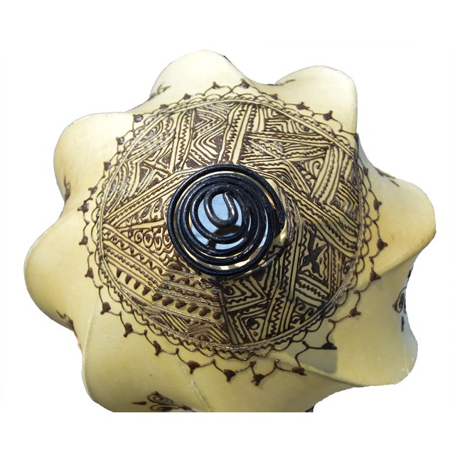 Mid-Century Modern Vintage Moroccan Goat Skin Fancy Handmade Henna Ceiling Light Shade For Sale - Image 3 of 6