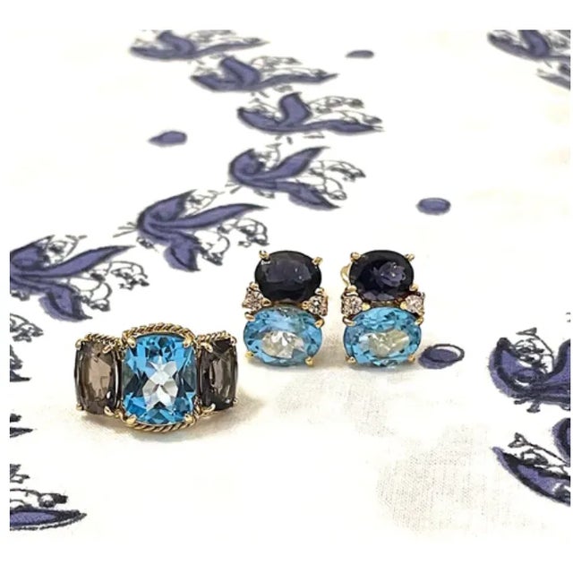 Light Pink Christina Addison 18Kt Yellow Gold Large Two Stone Earring With Twisted Rope Border With Cushion Cut Faceted Orange Citrine and Pink Topaz. For Sale - Image 8 of 12