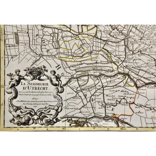 Traditional Utrecht, Netherlands: A Large 17th Century Hand-Colored Map by Sanson & Jaillot, 1692 For Sale - Image 3 of 10