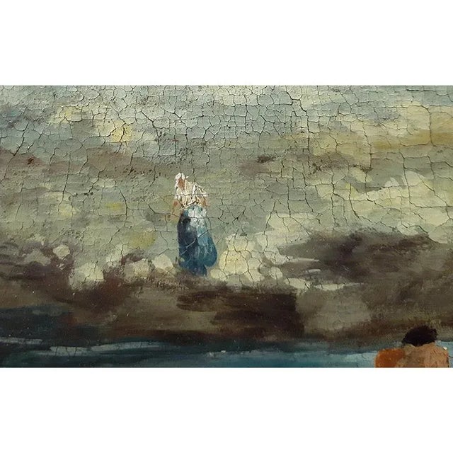 Landscape with Characters by the River, Oil on Canvas, Framed For Sale - Image 6 of 7
