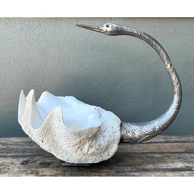 Vintage Monumental Metal and Clam Shell Swan Centerpiece For Sale In West Palm - Image 6 of 12
