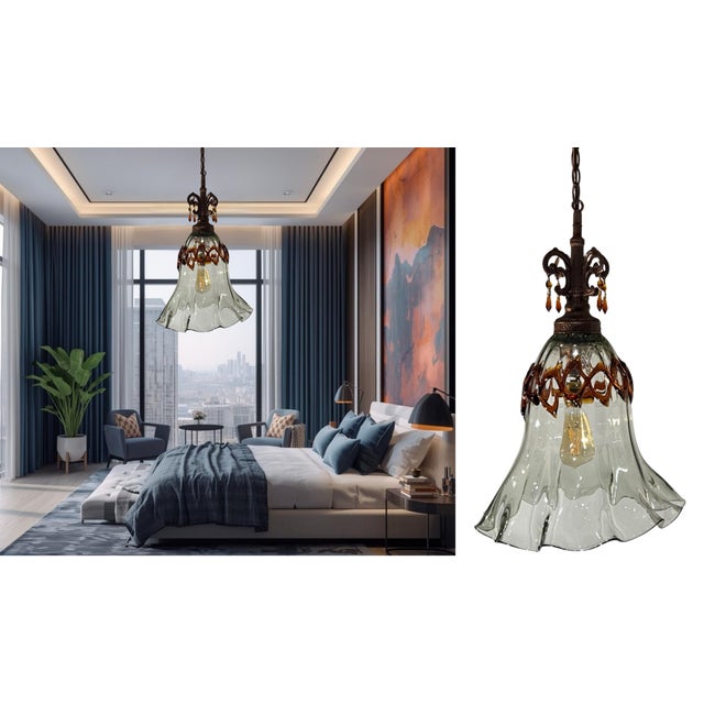 Art Glass Fazzolletto Transparent Amber Lattice Pendant Light For Sale - Image 11 of 17